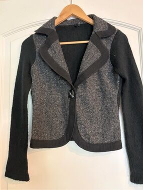 Vintage Ambition Gray Herringbone wool-blend Blazer Jacket Petite P